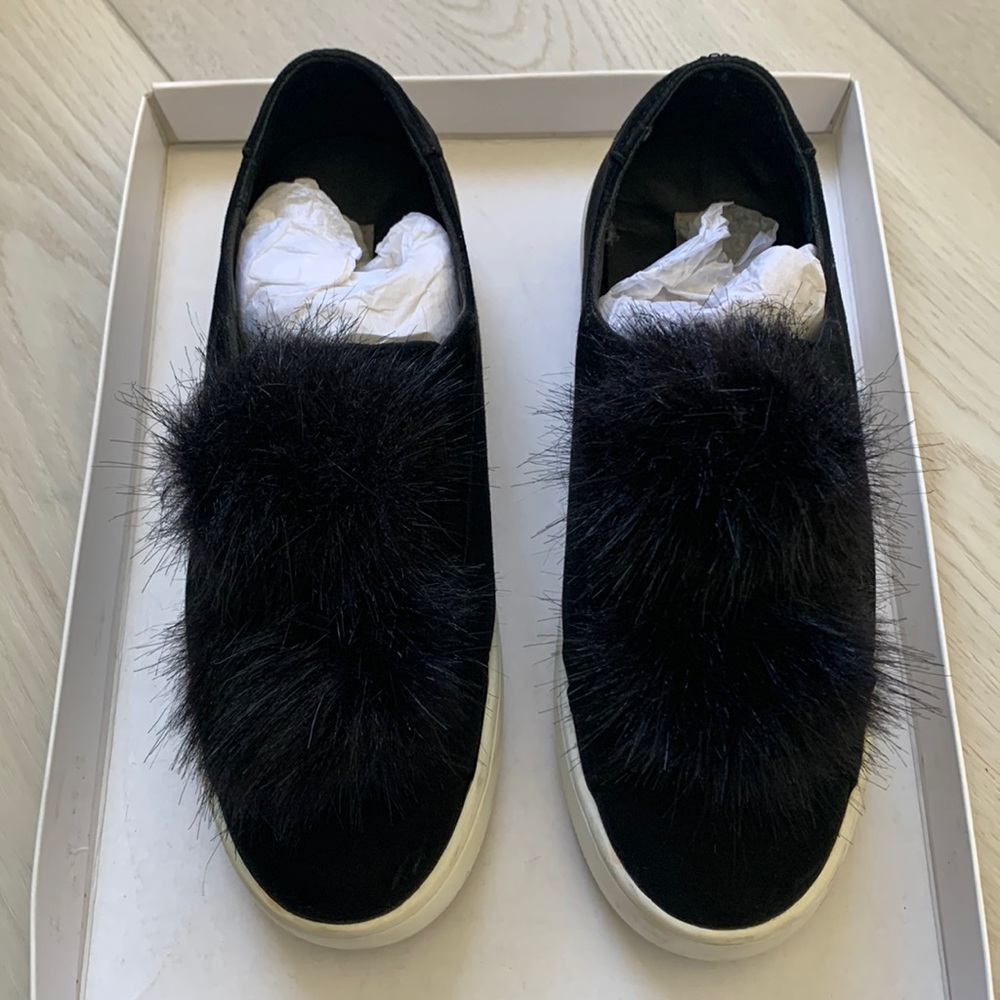 Steve Madden Bryanne Fluff Ball Platform Slip On Sneakers